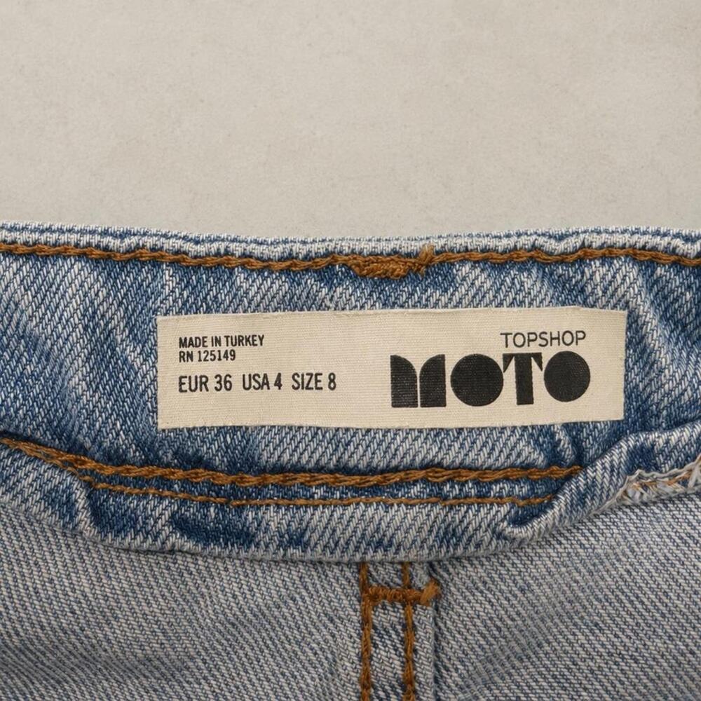 Topshop Moto Zip Front Denim Mini Skirt Light Wash Size 4 - Picture 2 of 6